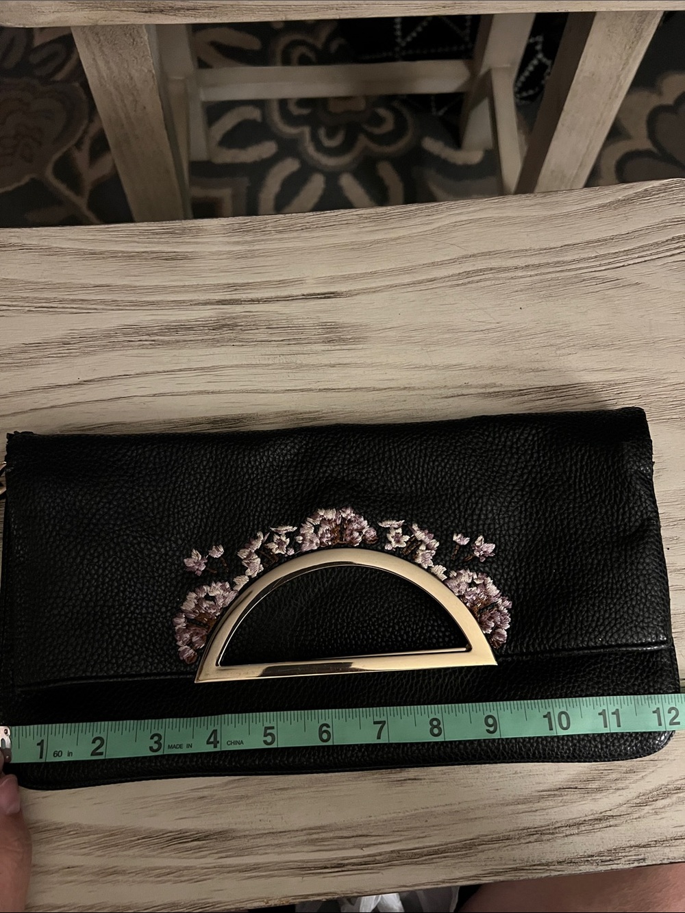 White House Black Market Black Floral Embroidered Clutch Wristlet - Picture 9 of 10